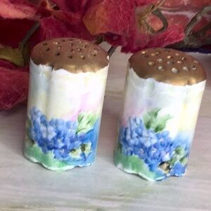 Antique MCM RC Bavaria Blue Hydrangea Porcelain Salt and Pepper Shakers